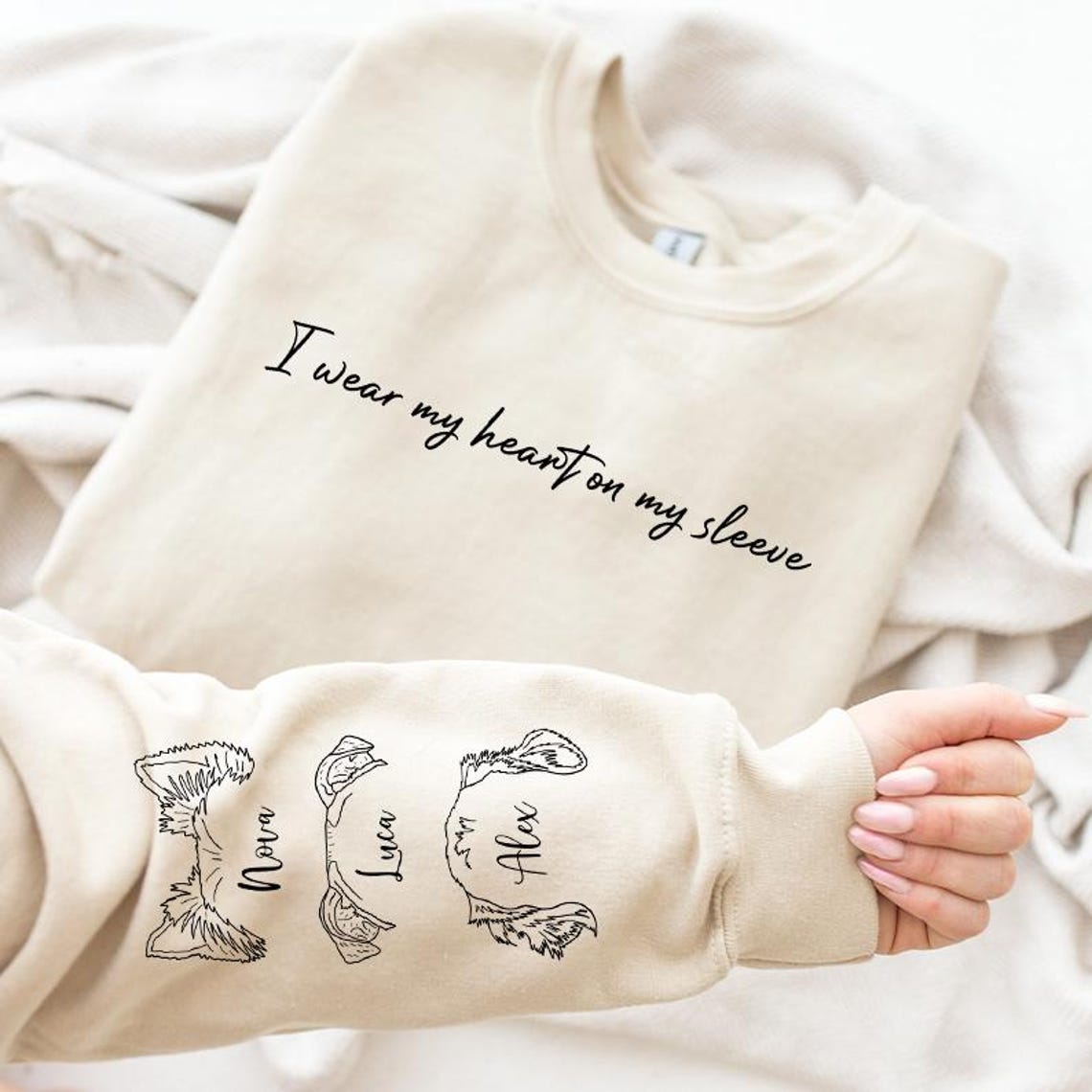 Personalized Wear Heart on Sleeve Embroidered Pet Ears Sweatshirt Christmas Keepsake Gift For Dog Cat Lovers