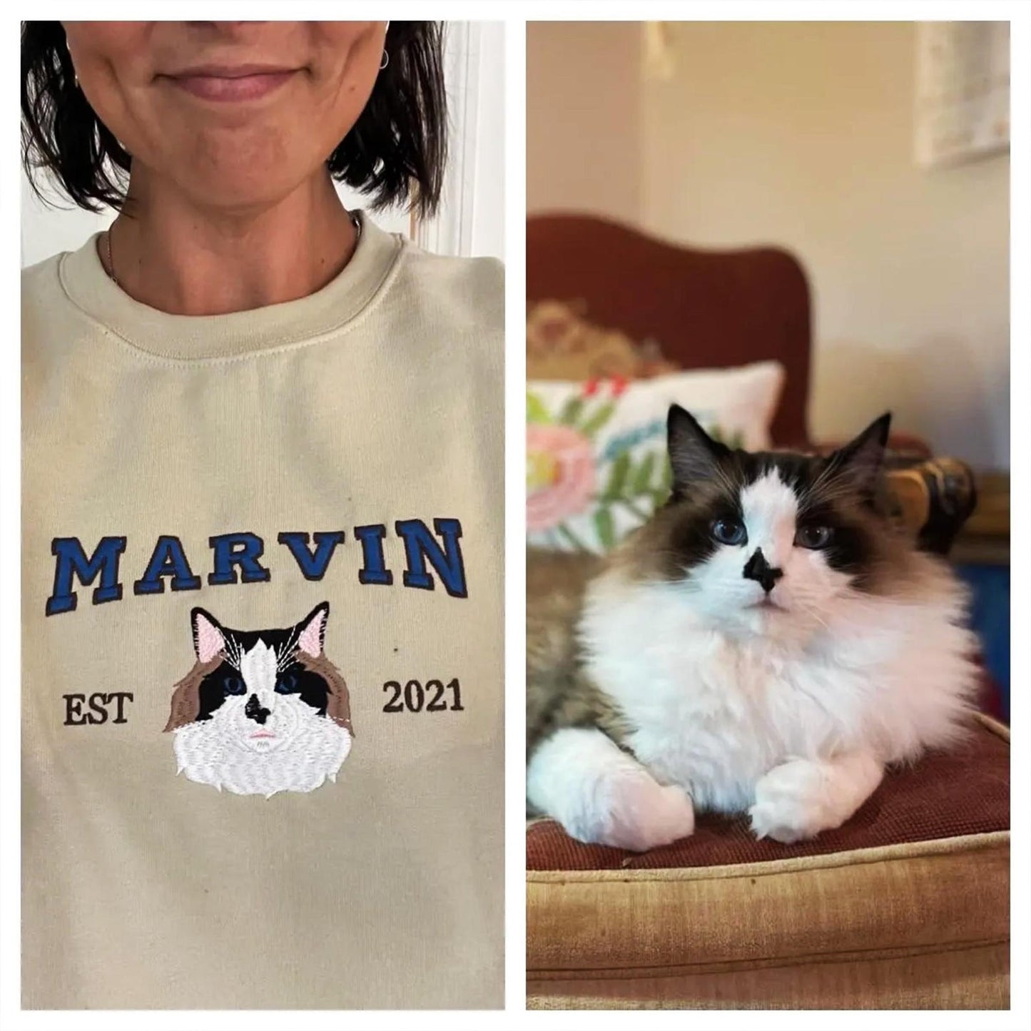 Custom Embroidered Pet Dog Portrait Hoodie with Name Pet Memorial Keepsake Gift for Dog Cat Owner