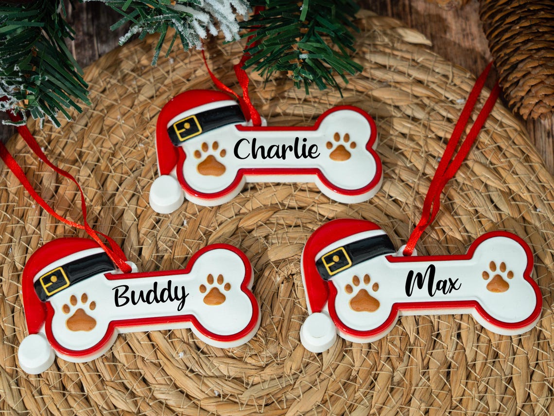 Personalized Dog Paw & Bone Ornament 2025 – Custom Resin Christmas Tree Decoration, New Puppy Gift, Pet Keepsake for Dog Owners