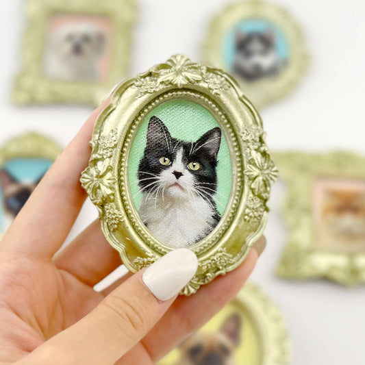 Aimant portrait d'animal peint à la main – Art personnalisé pour chien ou chat, aimant de réfrigérateur de style vintage, cadeau pour les amoureux des animaux