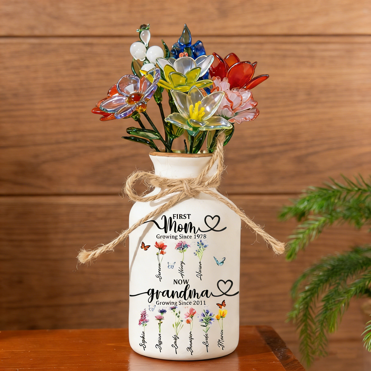 Fleur en verre personnalisée pour le mois de naissance, cadeaux uniques pour maman, grand-mère, fête des mères, idées cadeaux de Noël