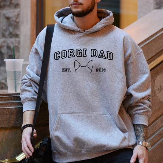 Custom Embroidered Dog Dad Hoodie with Pet Pet Ears and Name Father's Day Keepsake Gift For Dog Dad