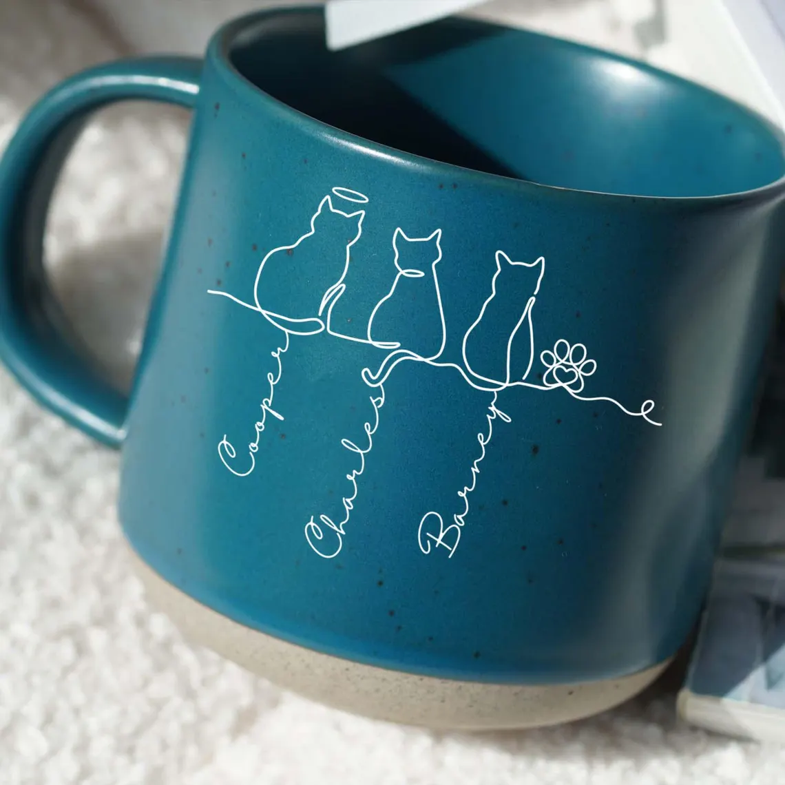 Personalized Cat Pottery Mug with Name – Cute Custom Coffee Cup Gift for Cat Lovers Pet Owners & Family Birthday Gift Christmas Gift