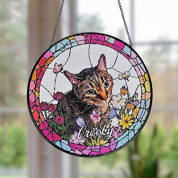 Personalized Pet Portrait Stained Glass Suncatcher Pet Keepsake Memorial Gift for Dog Cat Lover