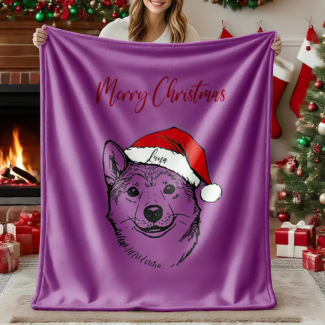 Personalized Christmas Pet Portrait Blanket Custom Dog Cat Photo Blanket Christmas Gift For Pet Lovers