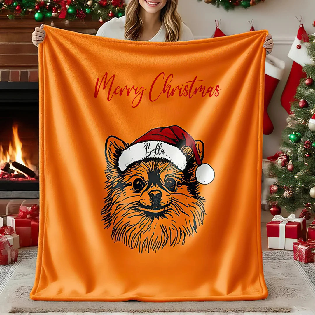 Personalized Christmas Pet Portrait Blanket Custom Dog Cat Photo Blanket Christmas Gift For Pet Lovers