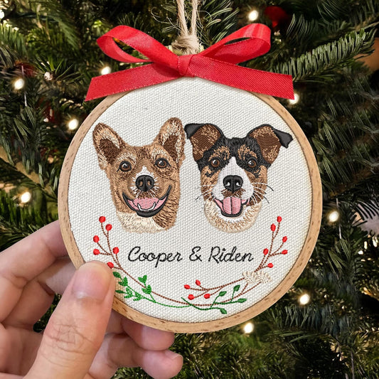 Personalized Embroidered Pet Portrait Ornament – Custom Pet Memorial Gift  Christmas Tree Keepsake for Pet Lovers
