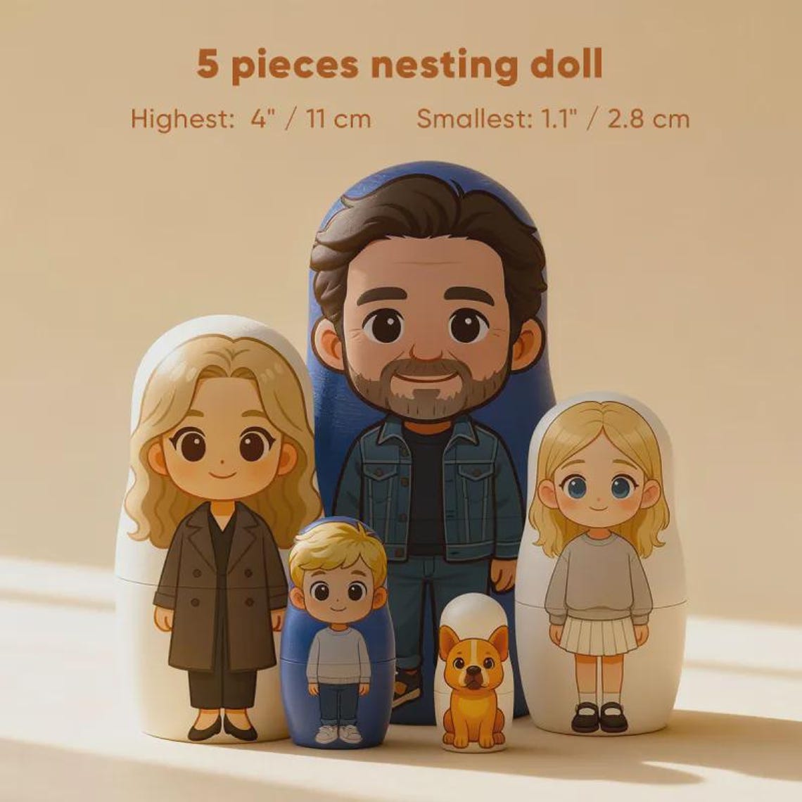 Custom Pet Portrait Nesting Dolls Personalized Family Keepsake Christmas Gift