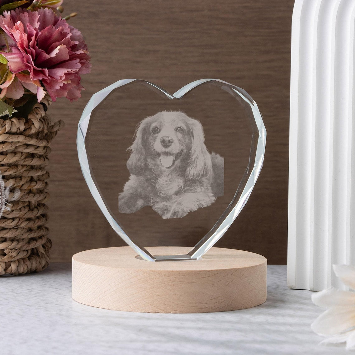 Veilleuse boule de cristal personnalisée avec photo d'animal de compagnie, cadeau commémoratif pour les amoureux des animaux 