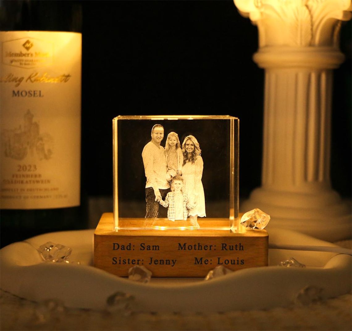 Personalized 3D Crystal Pet Photo Portrait Night Light with Base Gifts for Dog Owners Pet Lover Gift Christmas Gift