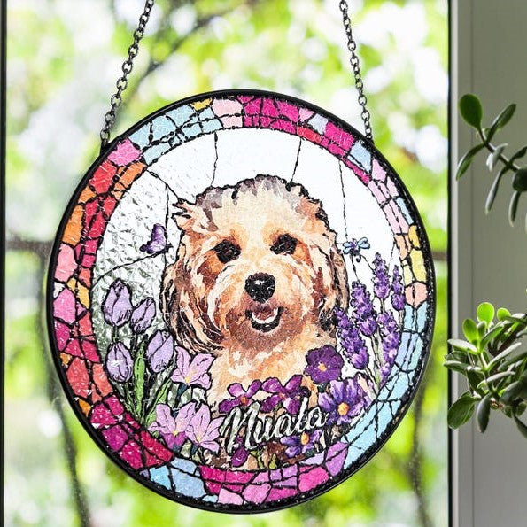 Personalized Pet Portrait Stained Glass Suncatcher Pet Keepsake Memorial Gift for Dog Cat Lover