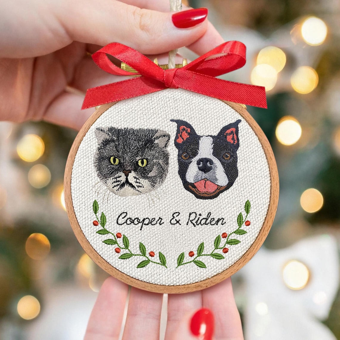 Personalized Embroidered Pet Portrait Ornament – Custom Pet Memorial Gift  Christmas Tree Keepsake for Pet Lovers