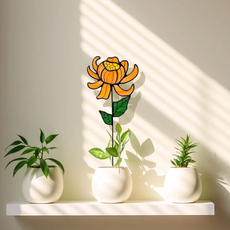Personalized Stained Glass Birth Flower Suncatcher Unique Mother's Day Christmas Gift for Mom Grandma