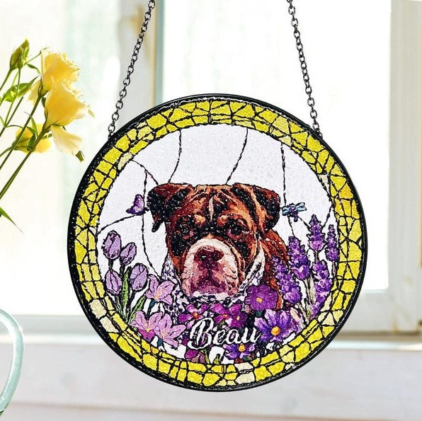 Personalized Pet Portrait Stained Glass Suncatcher Pet Keepsake Memorial Gift for Dog Cat Lover