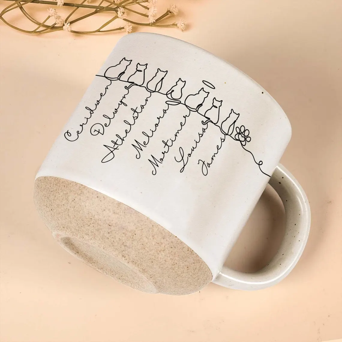 Personalized Cat Pottery Mug with Name – Cute Custom Coffee Cup Gift for Cat Lovers Pet Owners & Family Birthday Gift Christmas Gift