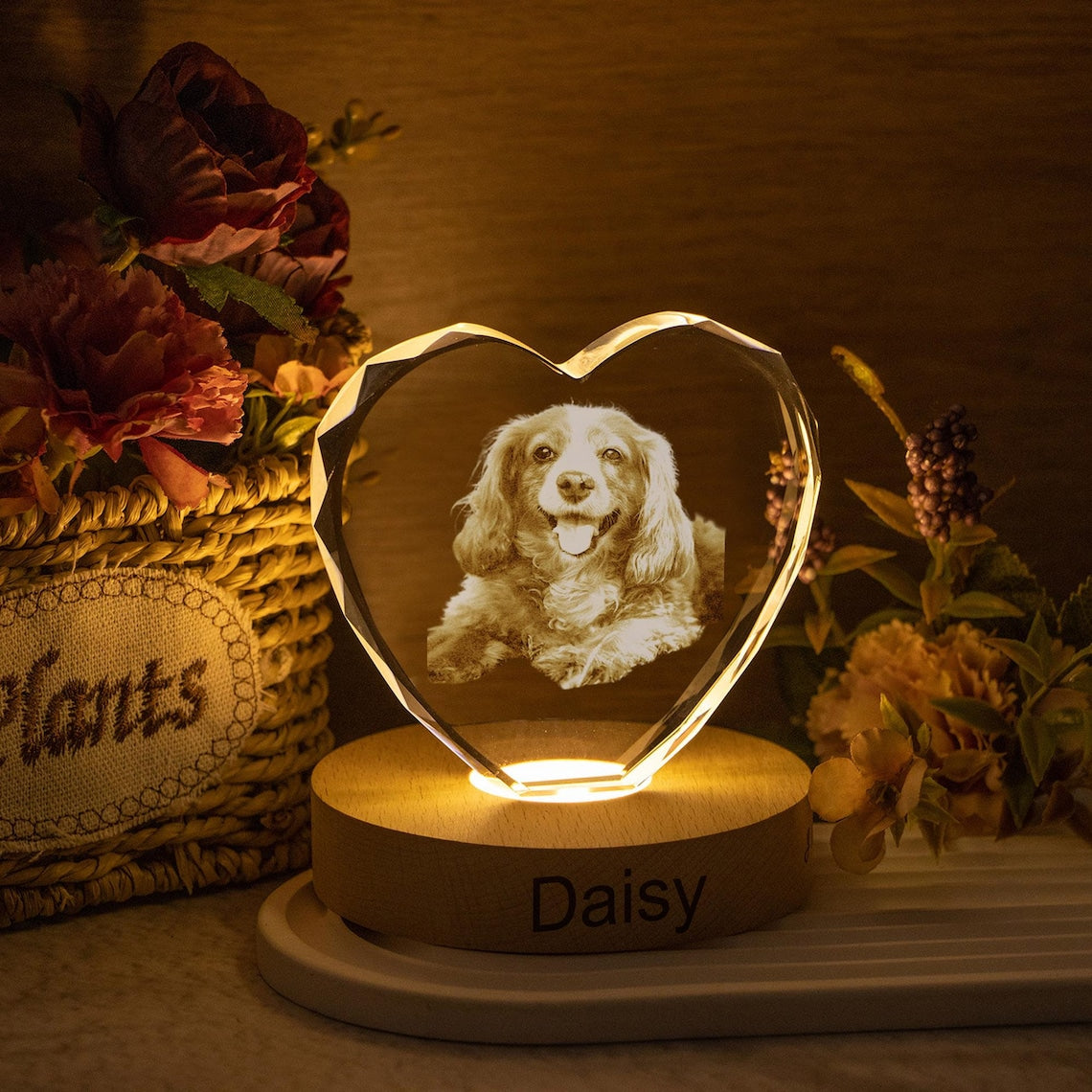 Veilleuse boule de cristal personnalisée avec photo d'animal de compagnie, cadeau commémoratif pour les amoureux des animaux 