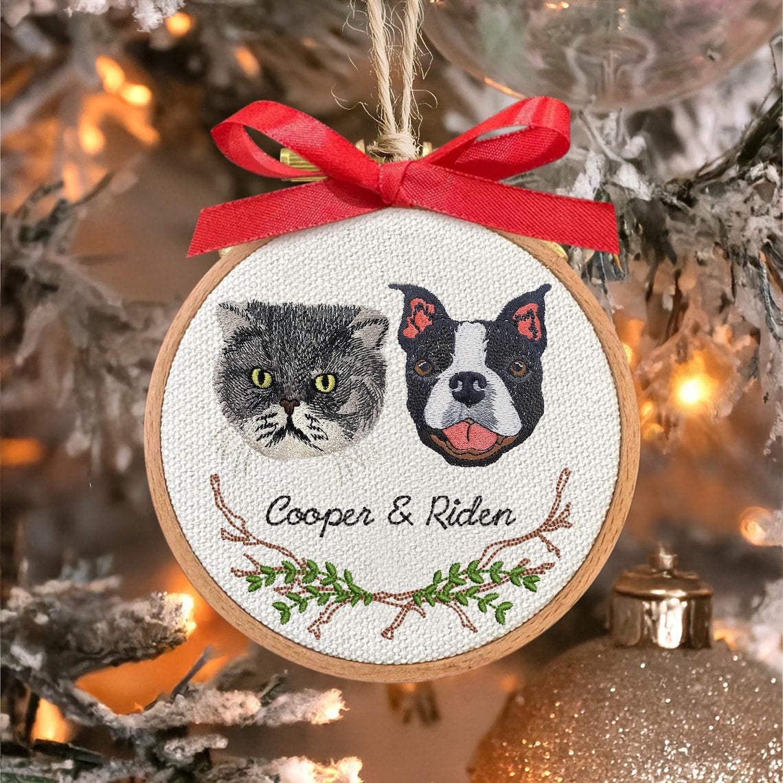Personalized Embroidered Pet Portrait Ornament – Custom Pet Memorial Gift  Christmas Tree Keepsake for Pet Lovers