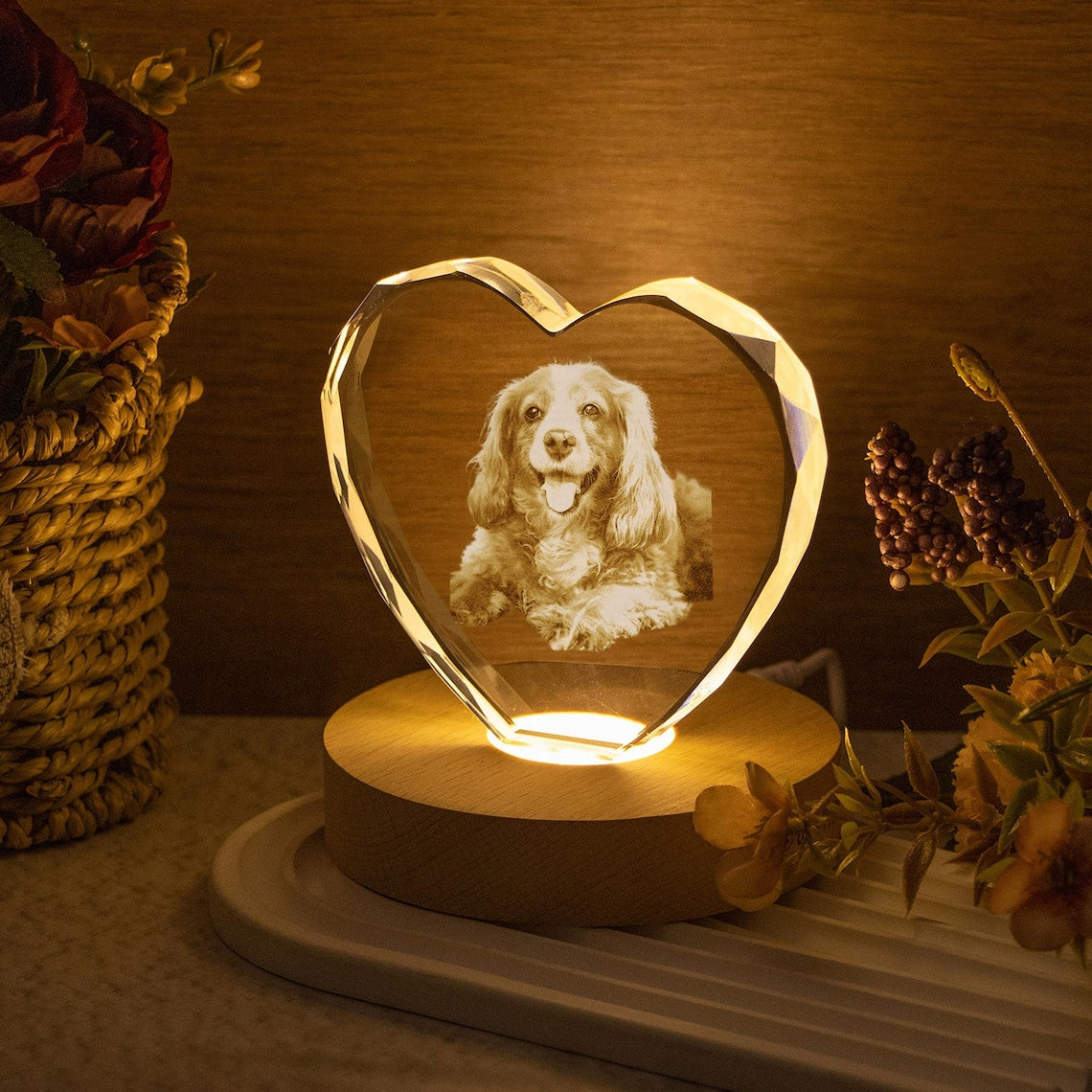 Veilleuse boule de cristal personnalisée avec photo d'animal de compagnie, cadeau commémoratif pour les amoureux des animaux 