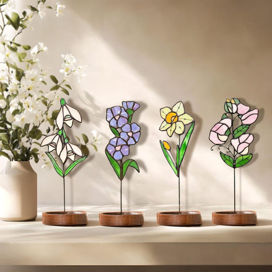 Personalized Stained Glass Birth Flower Suncatcher Unique Mother's Day Christmas Gift for Mom Grandma