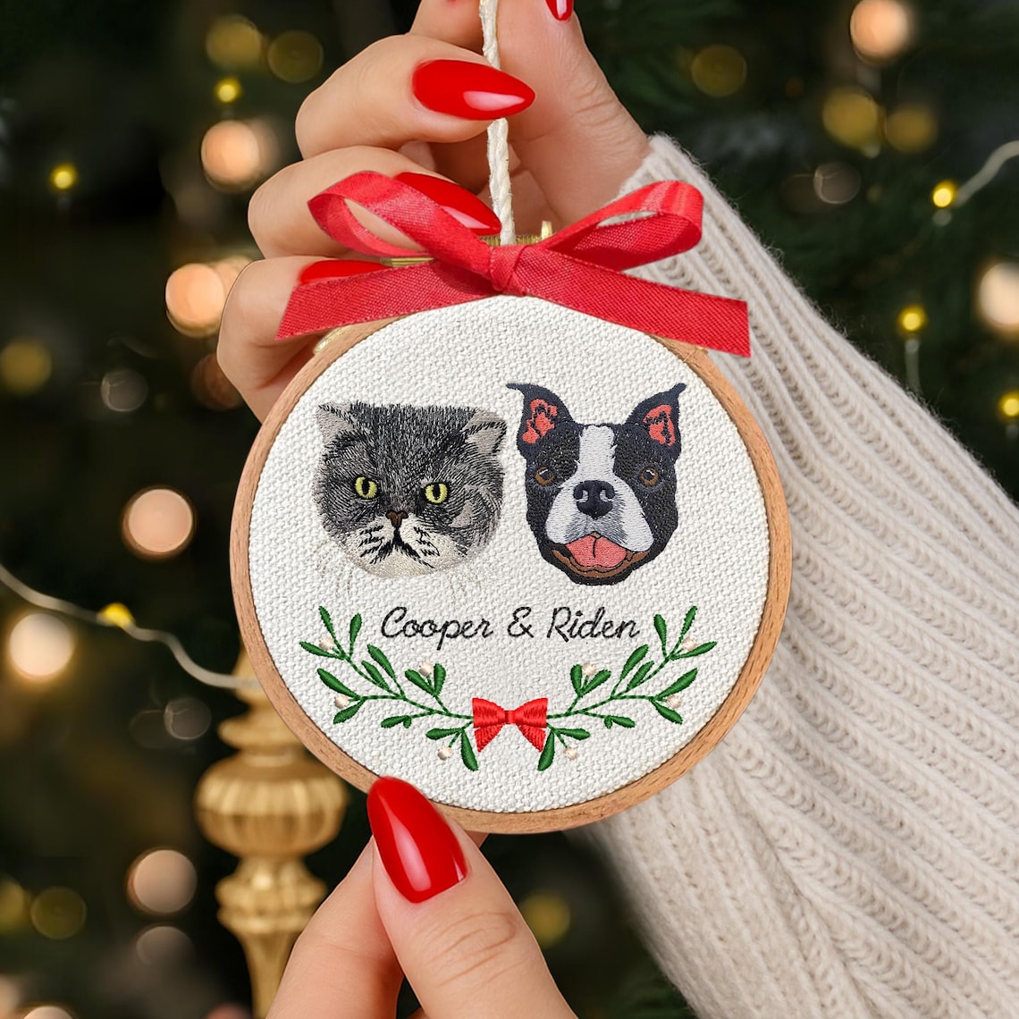 Personalized Embroidered Pet Portrait Ornament – Custom Pet Memorial Gift  Christmas Tree Keepsake for Pet Lovers