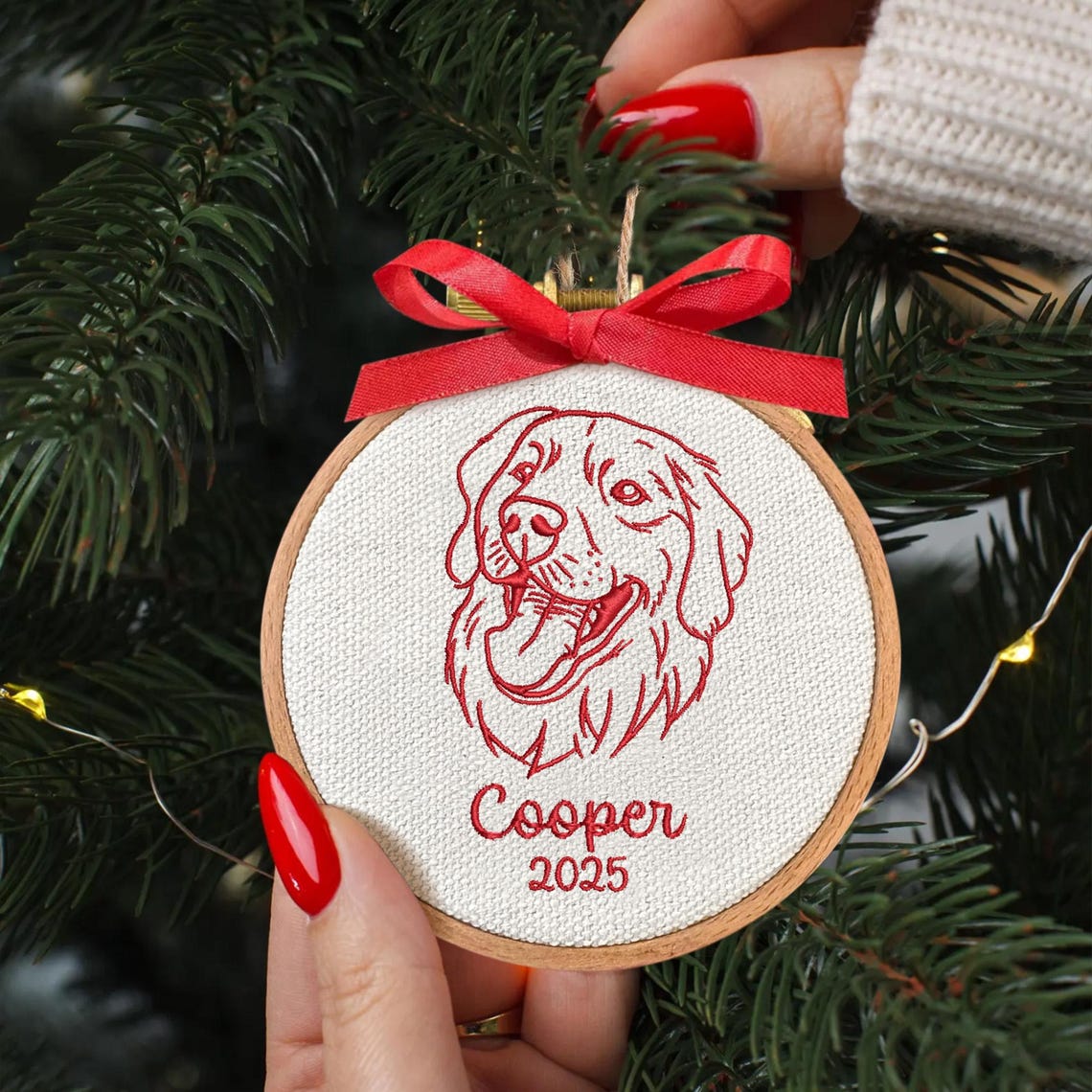 Custom Embroidered Dog Face Portrait Christmas Ornament Keepsake Gift For Dog Cat Owners Pet Lovers