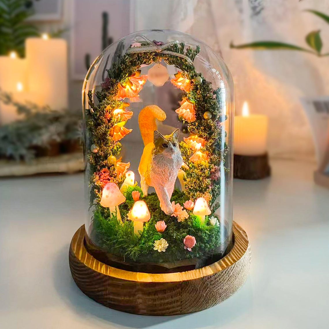 Personalized Cat Memorial Night Light – Custom Pet Figurine Mushroom Lamp, Handmade Pet Loss Sympathy Gift, Unique Home Decor