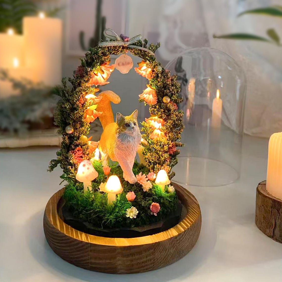 Personalized Cat Memorial Night Light – Custom Pet Figurine Mushroom Lamp, Handmade Pet Loss Sympathy Gift, Unique Home Decor