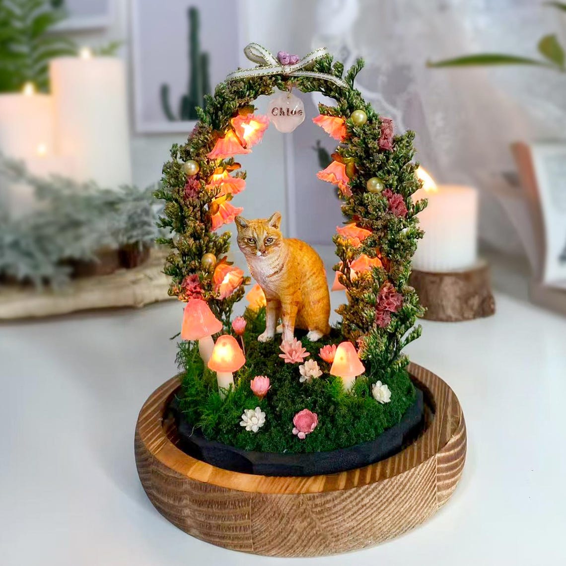 Personalized Cat Memorial Night Light – Custom Pet Figurine Mushroom Lamp, Handmade Pet Loss Sympathy Gift, Unique Home Decor