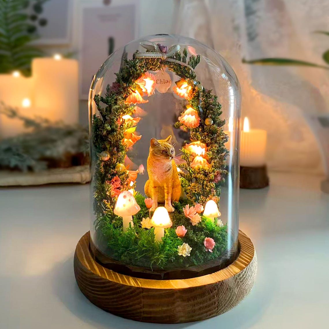 Personalized Cat Memorial Night Light – Custom Pet Figurine Mushroom Lamp, Handmade Pet Loss Sympathy Gift, Unique Home Decor