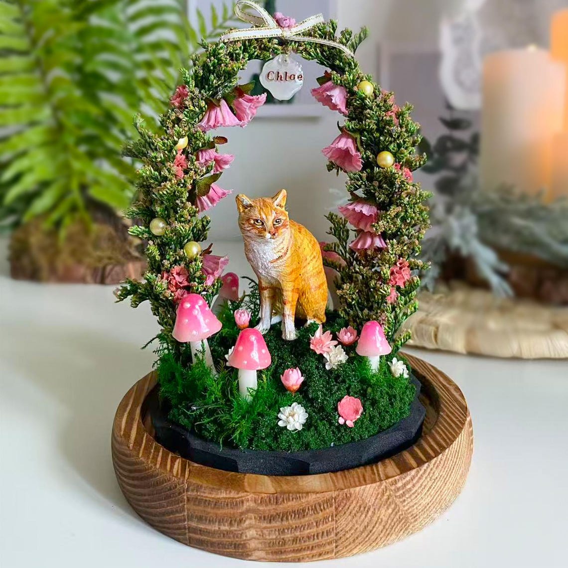 Personalized Cat Memorial Night Light – Custom Pet Figurine Mushroom Lamp, Handmade Pet Loss Sympathy Gift, Unique Home Decor