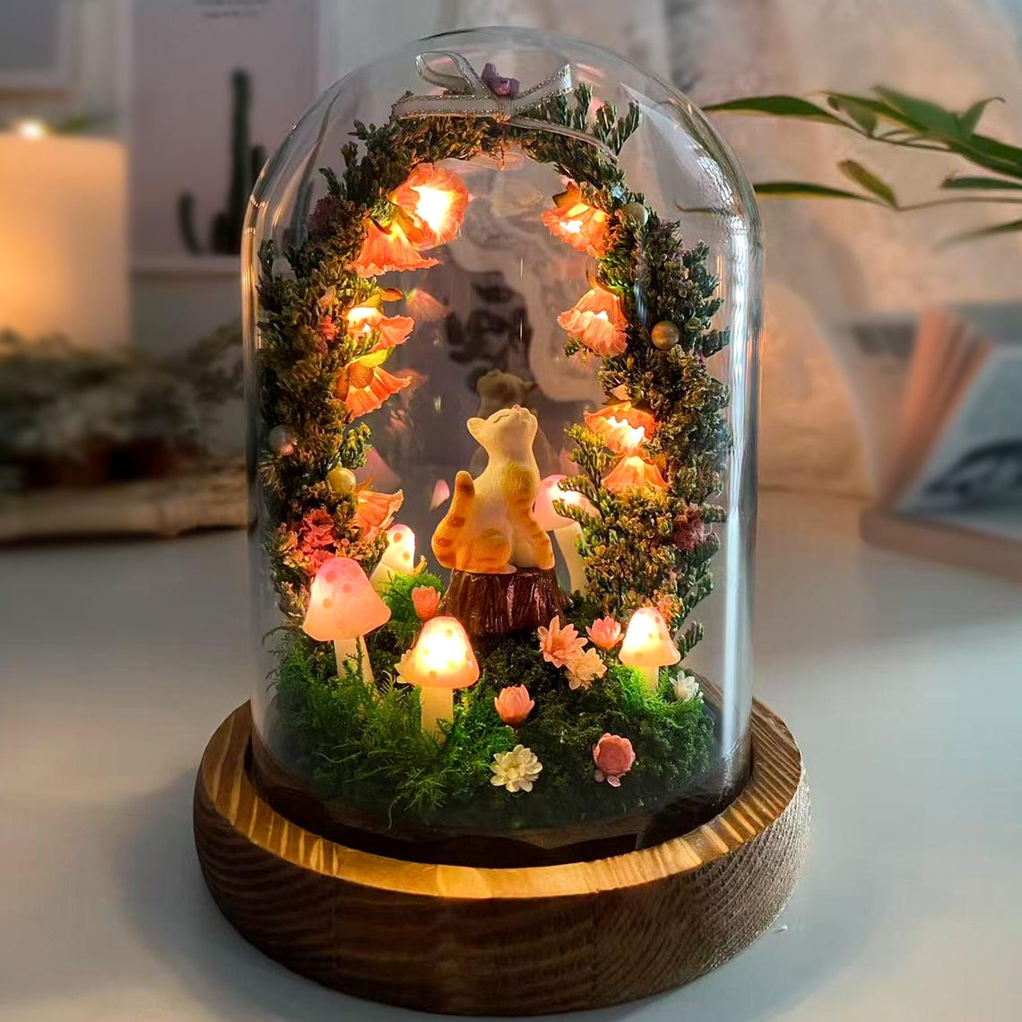 Personalized Cat Memorial Night Light – Custom Pet Figurine Mushroom Lamp, Handmade Pet Loss Sympathy Gift, Unique Home Decor
