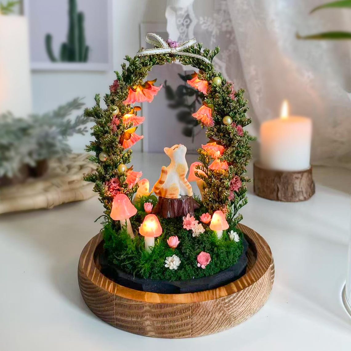 Personalized Cat Memorial Night Light – Custom Pet Figurine Mushroom Lamp, Handmade Pet Loss Sympathy Gift, Unique Home Decor