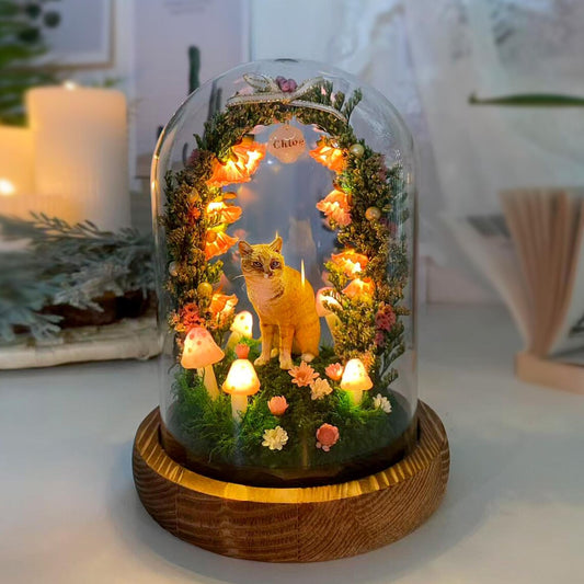 Personalized Cat Memorial Night Light – Custom Pet Figurine Mushroom Lamp, Handmade Pet Loss Sympathy Gift, Unique Home Decor