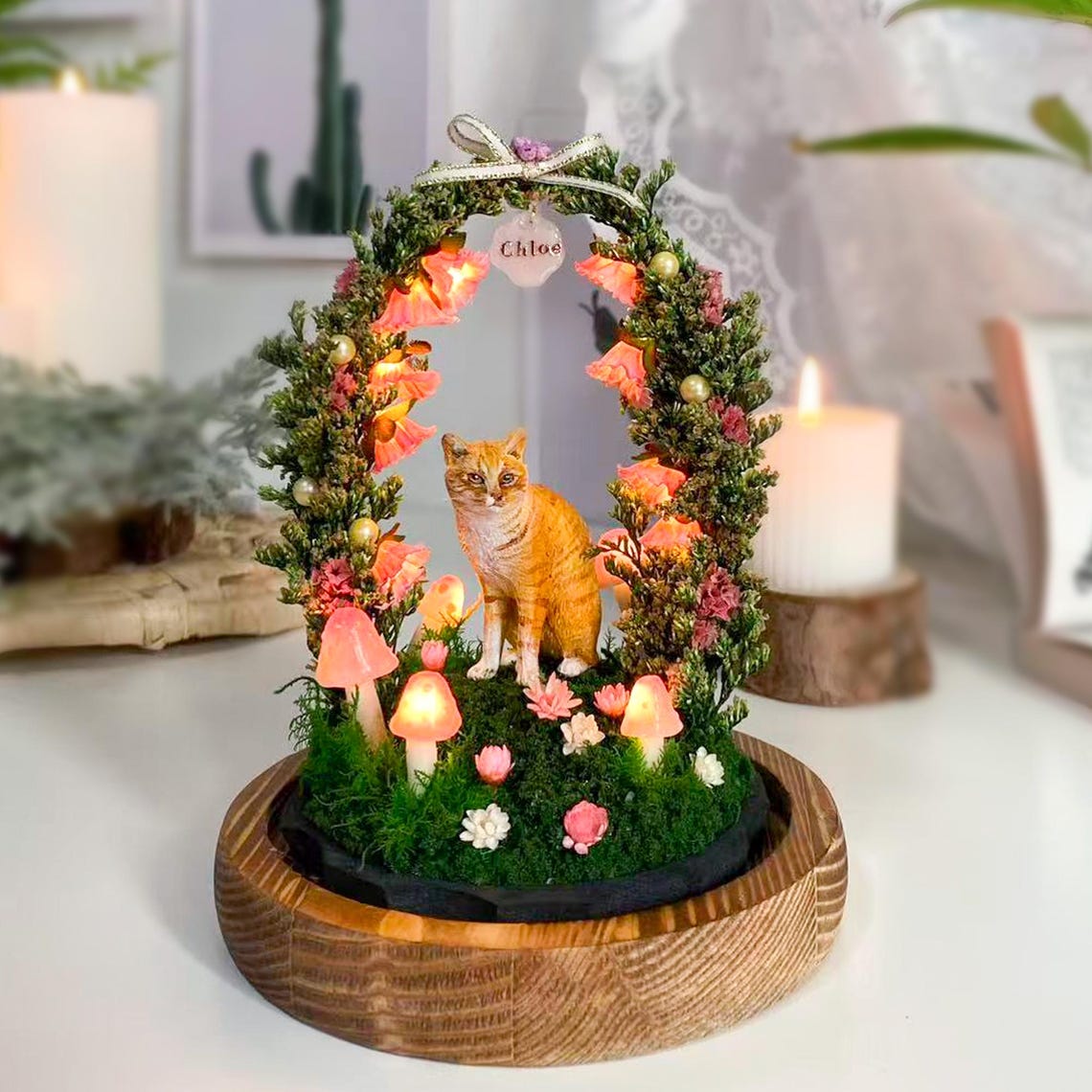 Personalized Cat Memorial Night Light – Custom Pet Figurine Mushroom Lamp, Handmade Pet Loss Sympathy Gift, Unique Home Decor