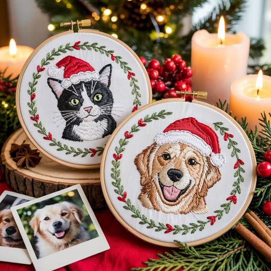 Custom Embroidered Dog Face Portrait Christmas Ornament Keepsake Gift For Dog Cat Owners Pet Lovers