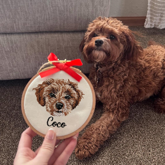 Custom Embroidered Pet Portrait Christmas Ornament Gift For Dog Cat Owners Pet Lovers