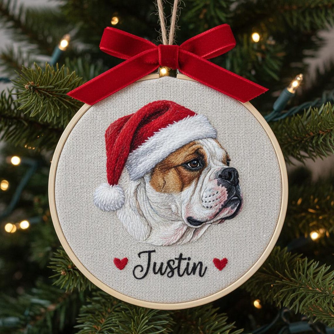 Custom Embroidered Dog Face Portrait Christmas Ornament Keepsake Gift For Dog Cat Owners Pet Lovers