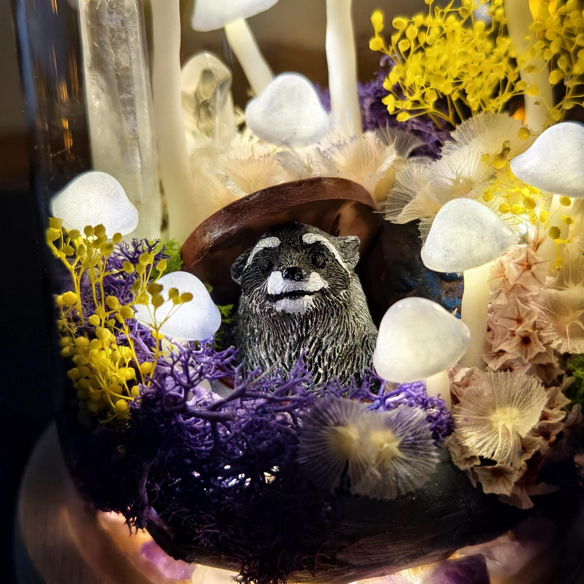 Custom Pet Figurine Mushroom Lamp with Raccoon Christmas Gift For Pet Lovers Unique Home Decor