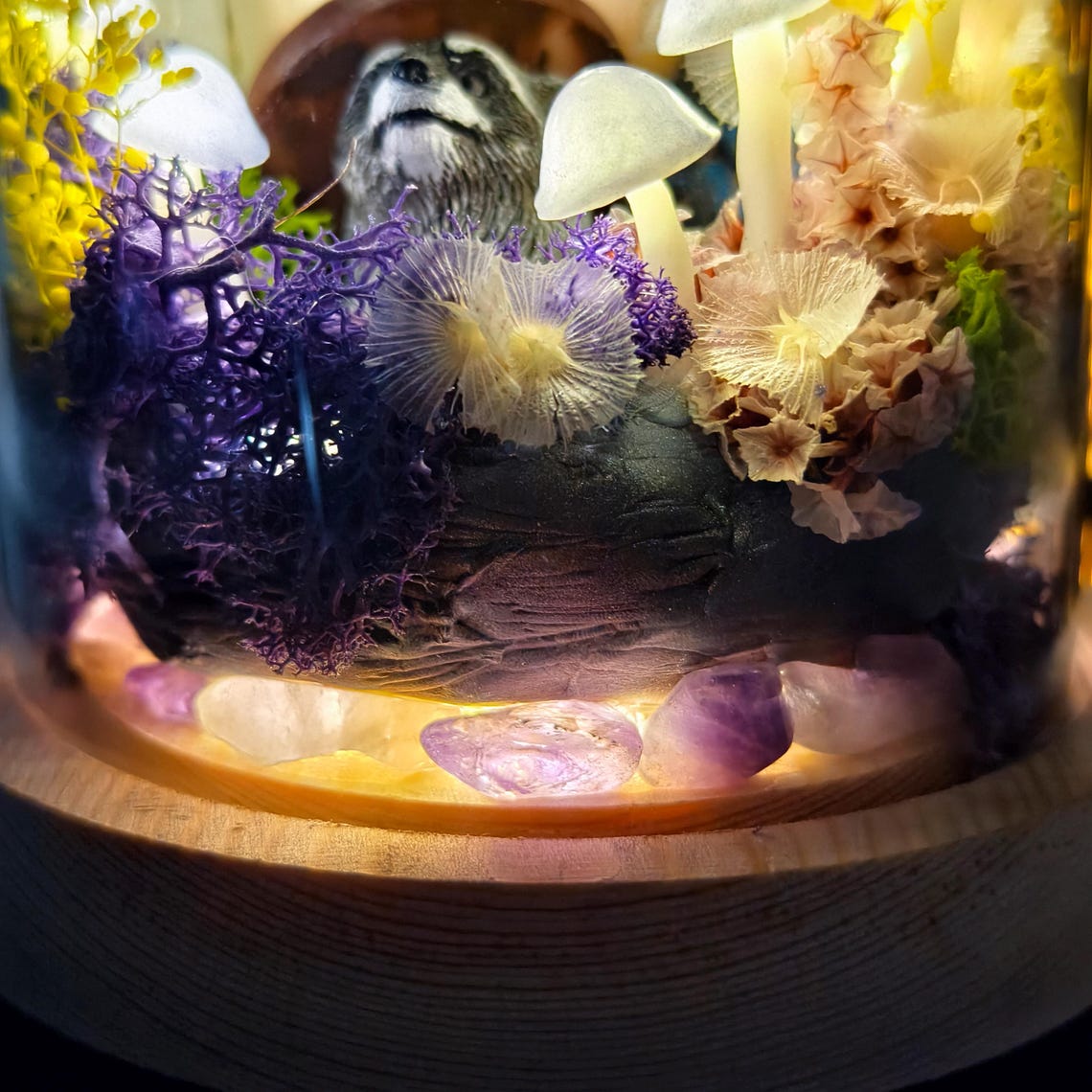 Custom Pet Figurine Mushroom Lamp with Raccoon Christmas Gift For Pet Lovers Unique Home Decor