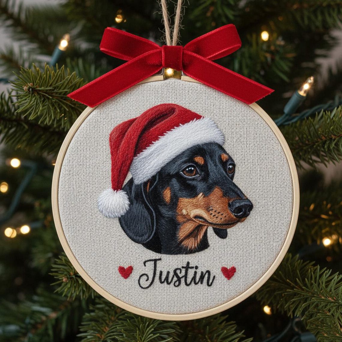 Custom Embroidered Dog Face Portrait Christmas Ornament Keepsake Gift For Dog Cat Owners Pet Lovers