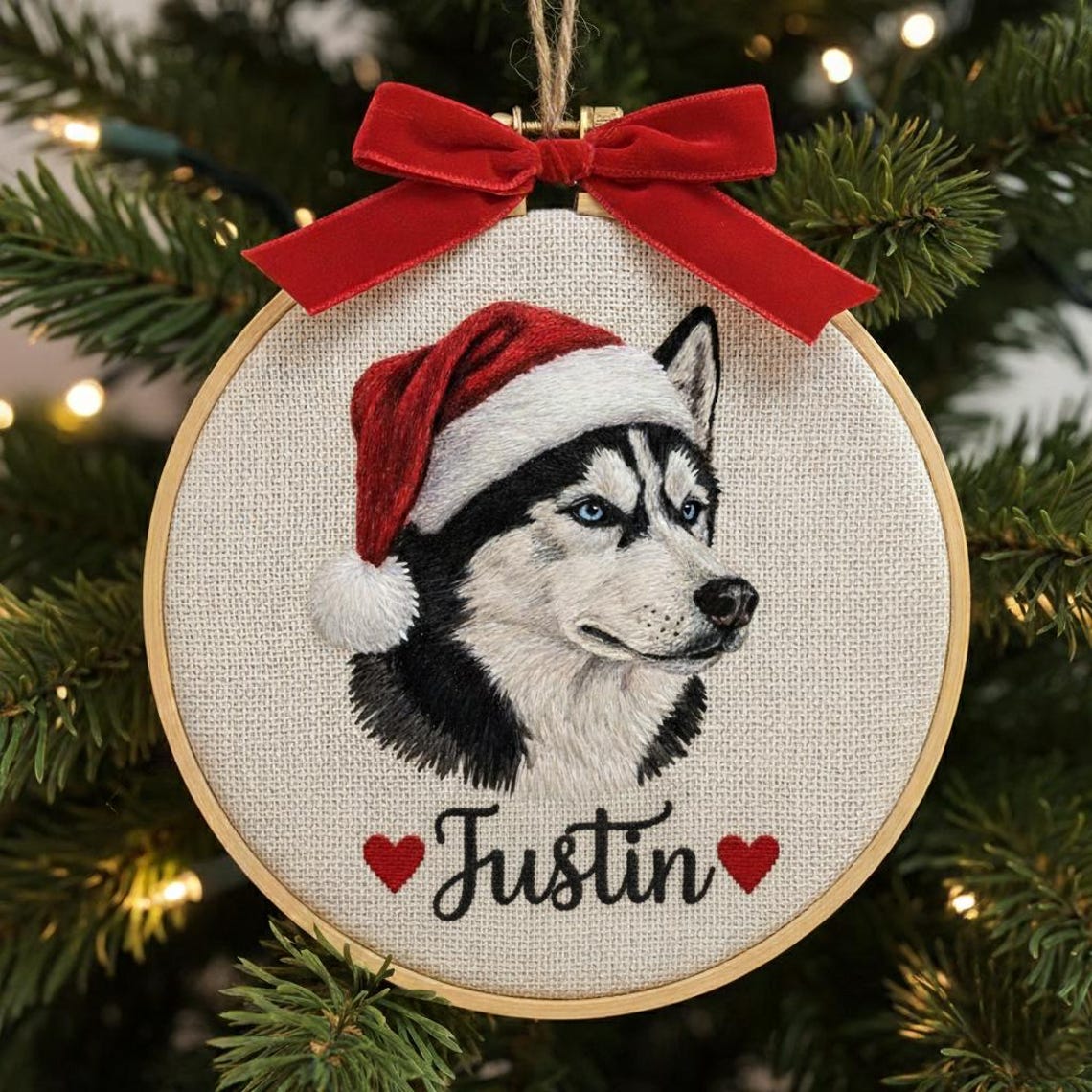 Custom Embroidered Dog Face Portrait Christmas Ornament Keepsake Gift For Dog Cat Owners Pet Lovers