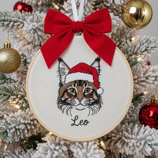 Custom Embroidered Pet Face Portrait Christmas Ornament Christmas Gift For Dog Cat Owners Keepsake Gift For Pet Lovers