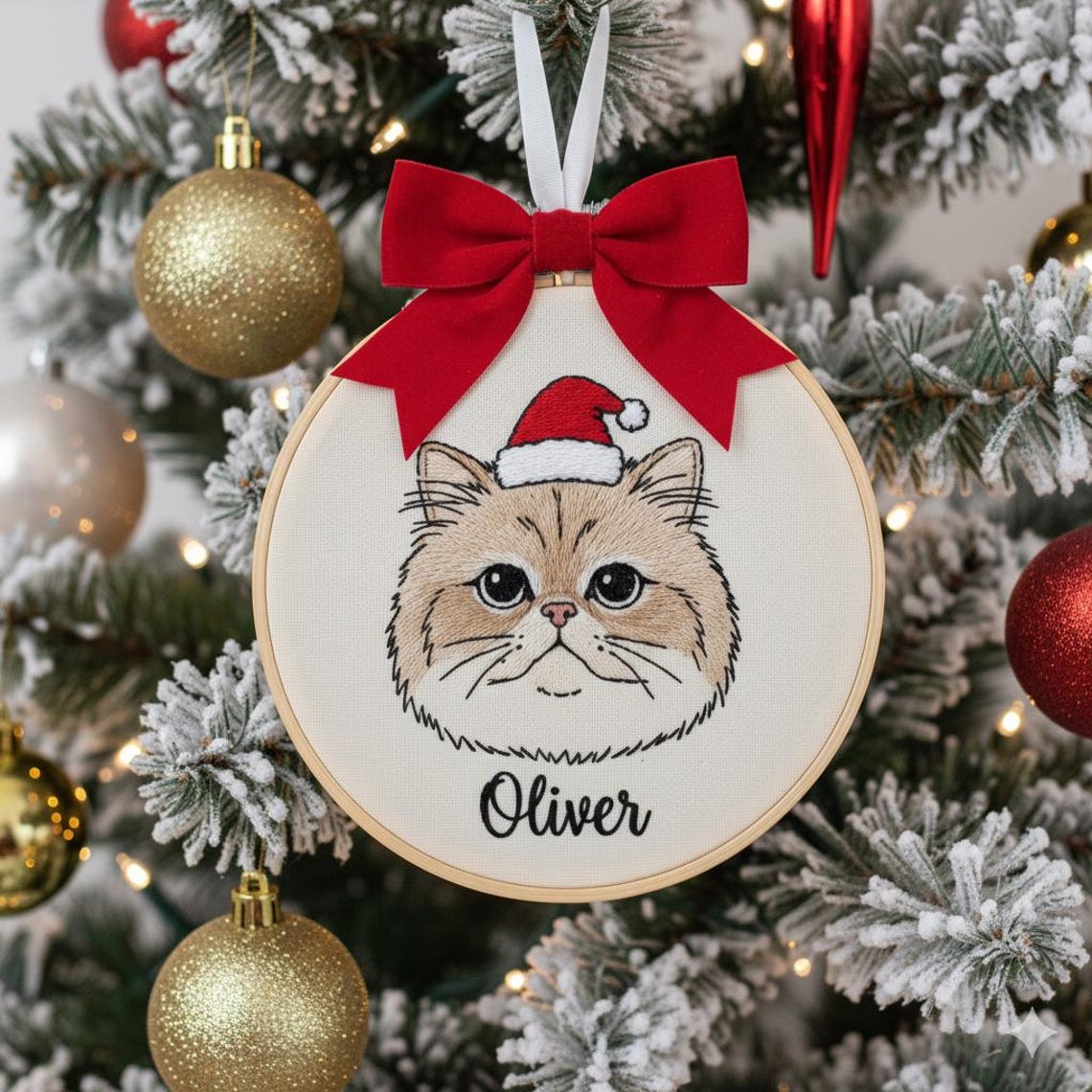 Custom Embroidered Pet Face Portrait Christmas Ornament Christmas Gift For Dog Cat Owners Keepsake Gift For Pet Lovers