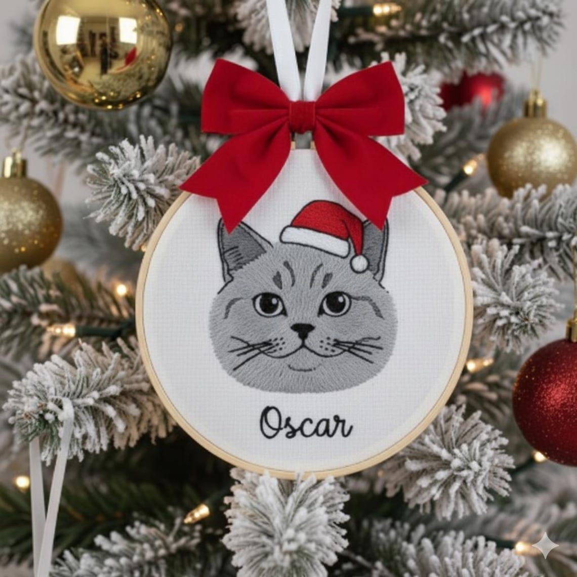 Custom Embroidered Pet Face Portrait Christmas Ornament Christmas Gift For Dog Cat Owners Keepsake Gift For Pet Lovers