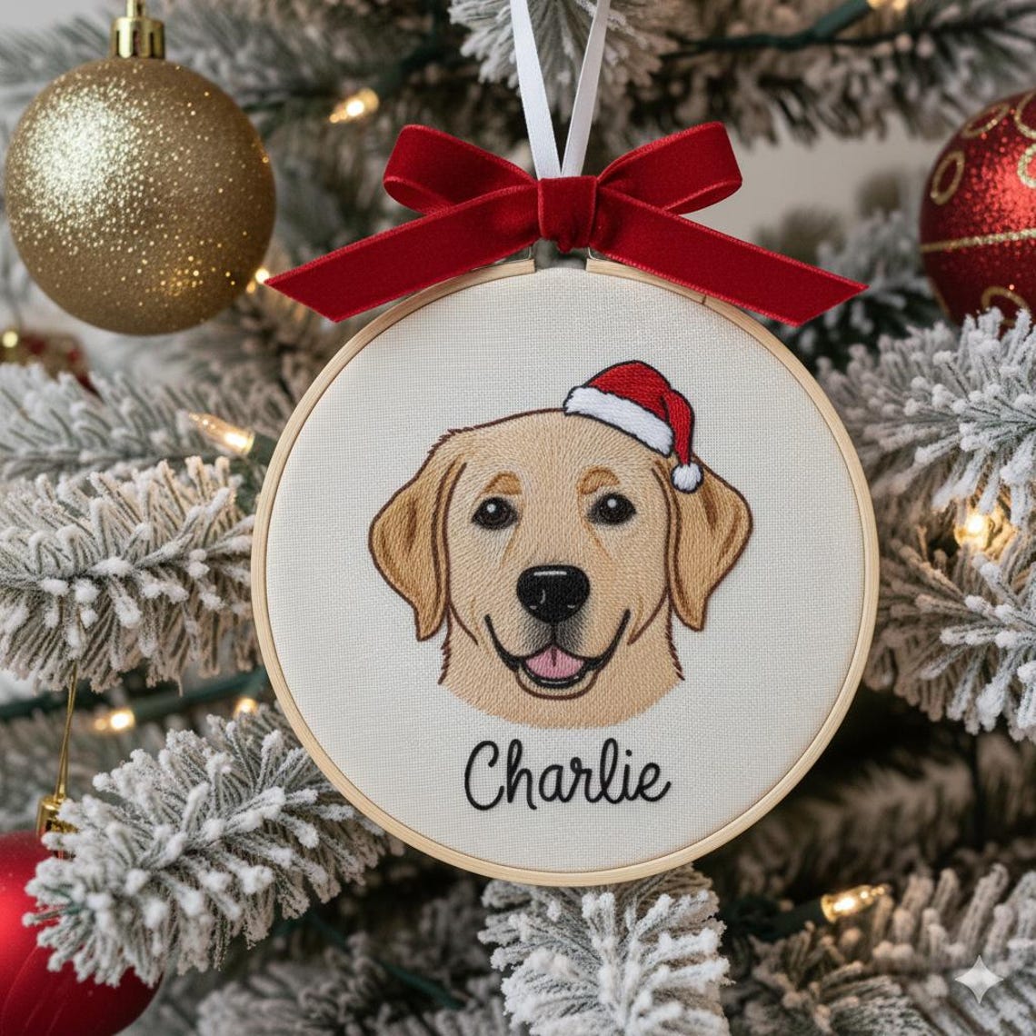 Custom Embroidered Pet Face Portrait Christmas Ornament Christmas Gift For Dog Cat Owners Keepsake Gift For Pet Lovers