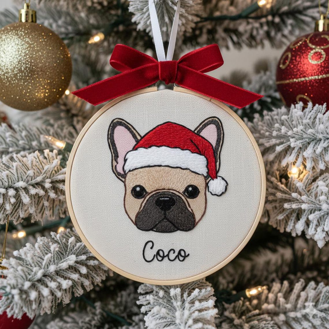 Custom Embroidered Pet Face Portrait Christmas Ornament Christmas Gift For Dog Cat Owners Keepsake Gift For Pet Lovers