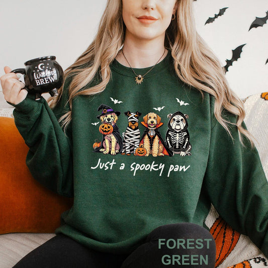 Sweat-shirt d'Halloween Just a Spooky Paw, sweat-shirt d'horreur d'Halloween pour amoureux des chiens, col ras du cou