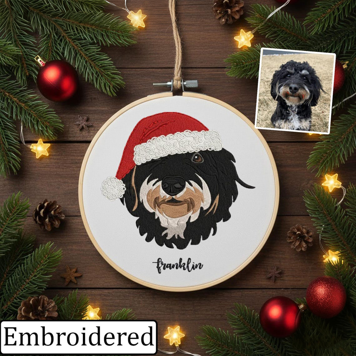 Custom Embroidered Dog Portrait Photo Ornament Gifts for Dog Owners Pet Memorial Gift Christmas Gift for Pet Lovers