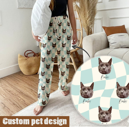 Custom Pet Pajama Pants with Dog or Cat Photo & Name – Unique Christmas Gift for Pet Owners