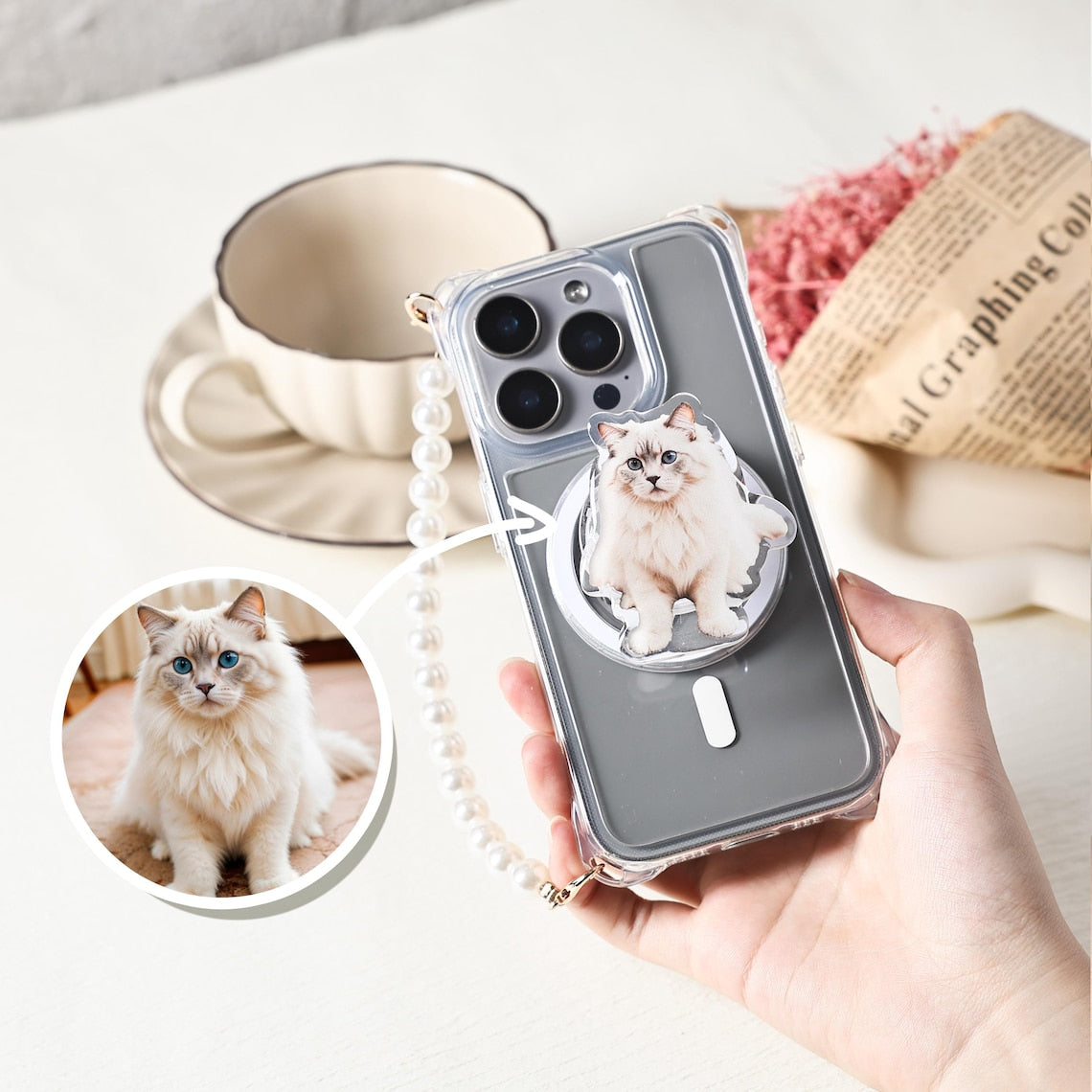 Custom Pet Face MagSafe Phone Grip – Personalized Big Face Phone Grip Handmade Phone Accessory for Pet Lovers Cute Dog Cat Grip Christmas Gift